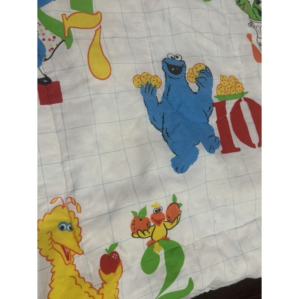 Vintage Sesame Street Twin Comforter Blanket Numbers Big Bird Cookie Monster
